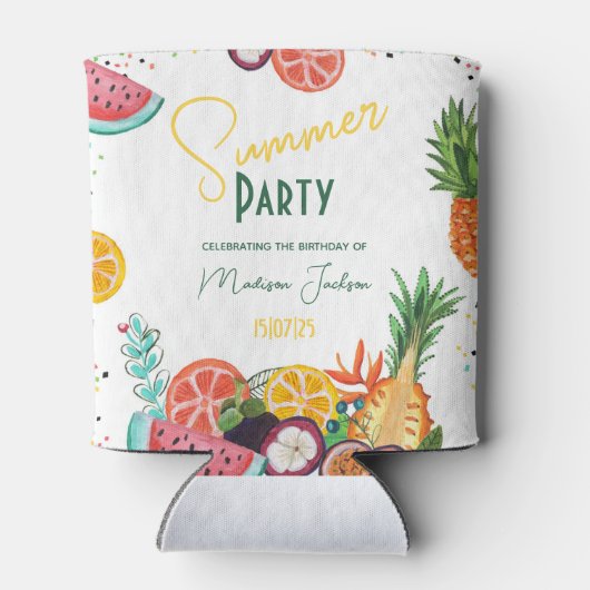 夏のパーティー黄色の熱帯果実の招待 缶クーラー (裏面)