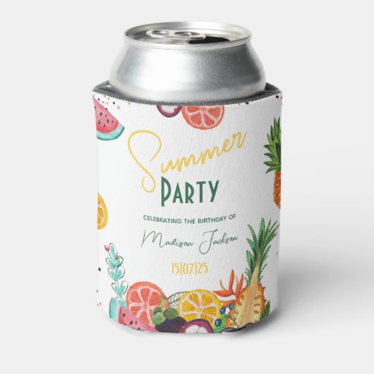 夏のパーティー黄色の熱帯果実の招待 缶クーラー (缶裏面)