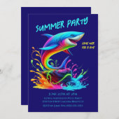 夏のパーティー-カラフルシャーク・スプラッシュ 招待状 (正面/裏面)