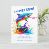 夏のパーティー-カラフルシャーク・スプラッシュ 招待状 (スタンド正面)