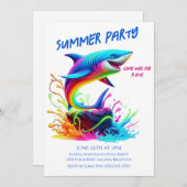 夏のパーティー-カラフルシャーク・スプラッシュ 招待状 (正面/裏面)
