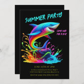 夏のパーティー-カラフルシャーク・スプラッシュ 招待状 (正面/裏面)