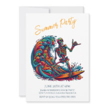 夏のパーティー-カラフルスケルトンサーファー招待状