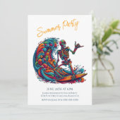 夏のパーティー-カラフルスケルトンサーファー招待状 招待状 (スタンド正面)