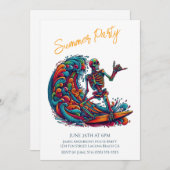 夏のパーティー-カラフルスケルトンサーファー招待状 招待状 (正面/裏面)
