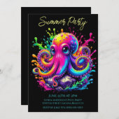 夏のパーティー-カラフルタコのスプラッシュ招待状 招待状 (正面/裏面)