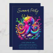 夏のパーティー-カラフルタコのスプラッシュ招待状 招待状 (正面/裏面)