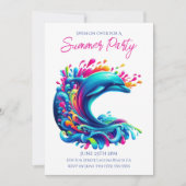 夏のパーティー-カラフルドルフィンスプラッシュ 招待状 (正面)
