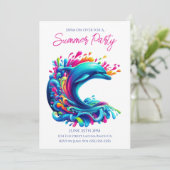 夏のパーティー-カラフルドルフィンスプラッシュ 招待状 (スタンド正面)