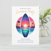 夏のパーティー – サンセットのサーフボード 招待状 (スタンド正面)