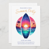夏のパーティー – サンセットのサーフボード 招待状 (正面/裏面)