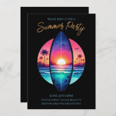 夏のパーティー – サンセットのサーフボード 招待状 (正面/裏面)