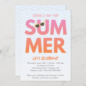 夏のパーティー、スクールズアウトピンクグラデーションオレンジ 招待状 (正面/裏面)