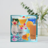 夏のパーティー トロピカル ブルー ティール カクテル ドリンク 招待状 (スタンド正面)