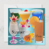 夏のパーティー トロピカル ブルー ティール カクテル ドリンク 招待状 (正面)