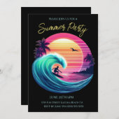 夏のパーティー – 夕日に波に乗る 招待状 (正面/裏面)