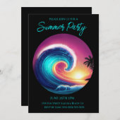 夏のパーティー – 大きな波サーフィン- 招待状 (正面/裏面)