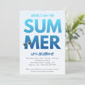 夏のパーティー、学校のアウトブルーグラデーション 招待状 (スタンド正面)