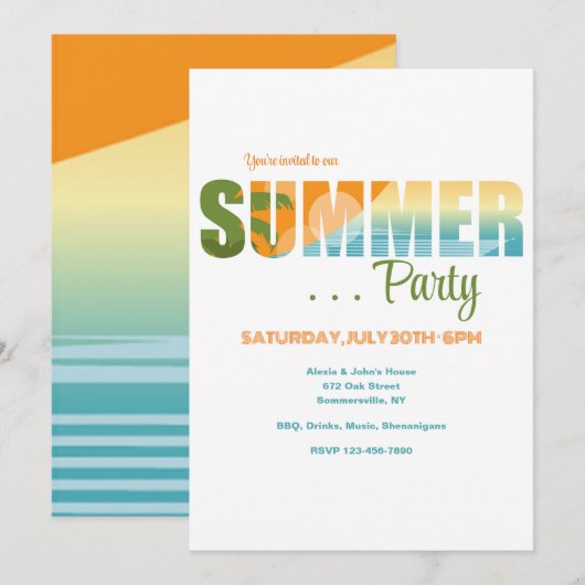 夏のパーティー 招待状 (正面/裏面)