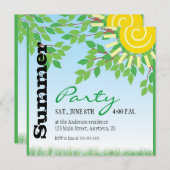 夏のパーティー、緑葉の、黄色の太陽 招待状 (正面/裏面)