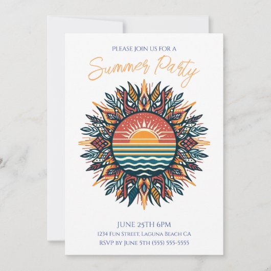 夏のパーティー – 部族の夏の太陽 招待状 (正面)