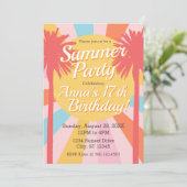 夏のパームツリーの誕生日パーティーの招待状 招待状 (スタンド正面)