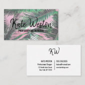 夏のパーム離れの水色ブラシストローク 名刺 (正面/裏面)