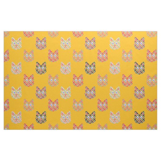 夏のヒッピー猫 ファブリック (ファットクウォーター)