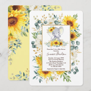 夏のヒマワリ象の緑の草木のベビーシャワー 招待状