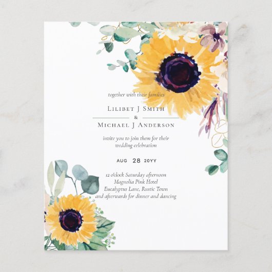 夏のヒマワリ ユーカリグリーン ウェディング チラシ (正面)