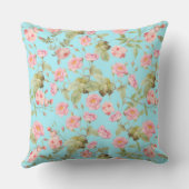 夏のビクトリアンヴィンテージバラパターンティール（緑がかった色） クッション (裏面)