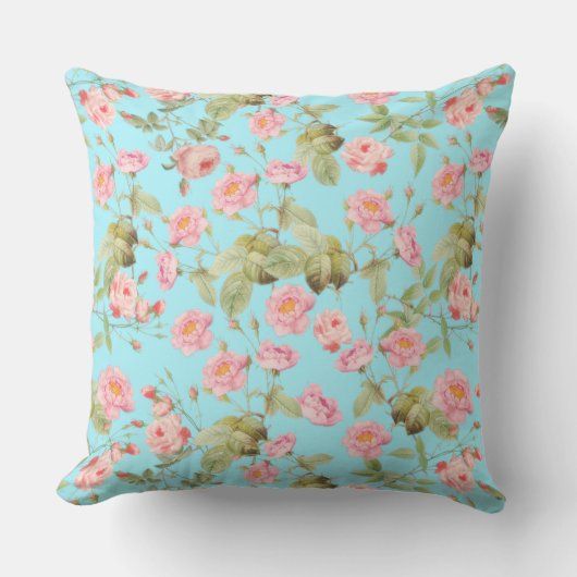 夏のビクトリアンヴィンテージバラパターンティール（緑がかった色） クッション (正面)
