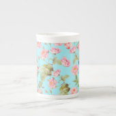 夏のビクトリアンヴィンテージバラパターンティール（緑がかった色） ボーンチャイナマグカップ (正面)