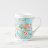 夏のビクトリアンヴィンテージバラパターンティール（緑がかった色） ボーンチャイナマグカップ (右)