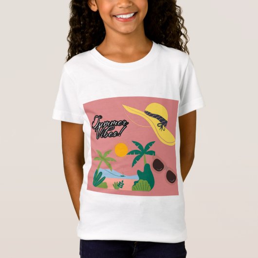 夏のビジュー半袖キッズTシャツ 女子用 Tシャツ (正面)
