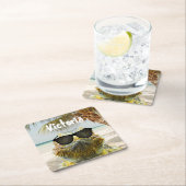 夏のビーチおもしろいのカスタマイズ スクエアペーパーコースター (インサイチュ)