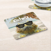 夏のビーチおもしろいのカスタマイズ スクエアペーパーコースター (アングル)