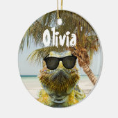 夏のビーチおもしろいのカスタマイズ セラミックオーナメント (左)
