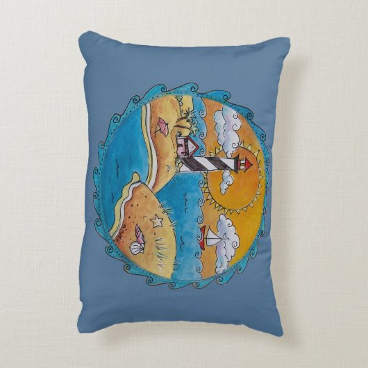 夏のビーチおもしろい日当たりの良い海岸沿岸 アクセントクッション (裏面(縦))