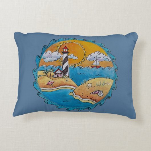夏のビーチおもしろい日当たりの良い海岸沿岸 アクセントクッション (裏面)