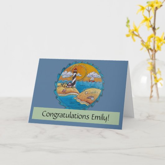 夏のビーチおもしろい日当たりの良い海岸沿岸 カード (黄色い花)