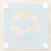 夏のビーチおもしろい日当たりの良い海岸沿岸 ガラスコースター (裏面)