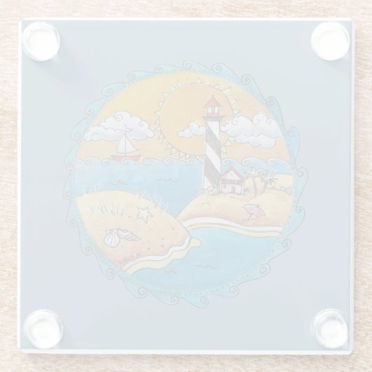 夏のビーチおもしろい日当たりの良い海岸沿岸 ガラスコースター (裏面)