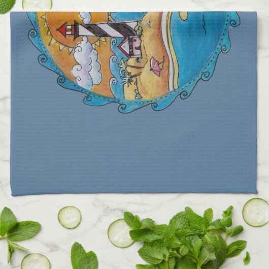 夏のビーチおもしろい日当たりの良い海岸沿岸 キッチンタオル (折り畳み)