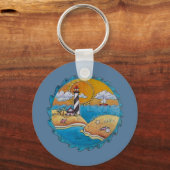 夏のビーチおもしろい日当たりの良い海岸沿岸 キーホルダー (正面)