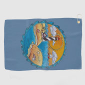 夏のビーチおもしろい日当たりの良い海岸沿岸 ゴルフタオル (横)