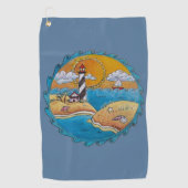 夏のビーチおもしろい日当たりの良い海岸沿岸 ゴルフタオル (正面)