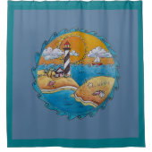 夏のビーチおもしろい日当たりの良い海岸沿岸 シャワーカーテン (正面)