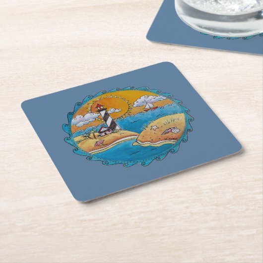 夏のビーチおもしろい日当たりの良い海岸沿岸 スクエアペーパーコースター (アングル)