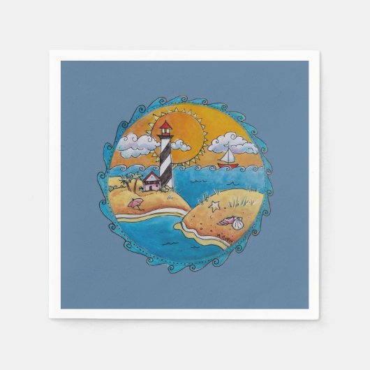 夏のビーチおもしろい日当たりの良い海岸沿岸 スタンダードカクテルナプキン (正面)